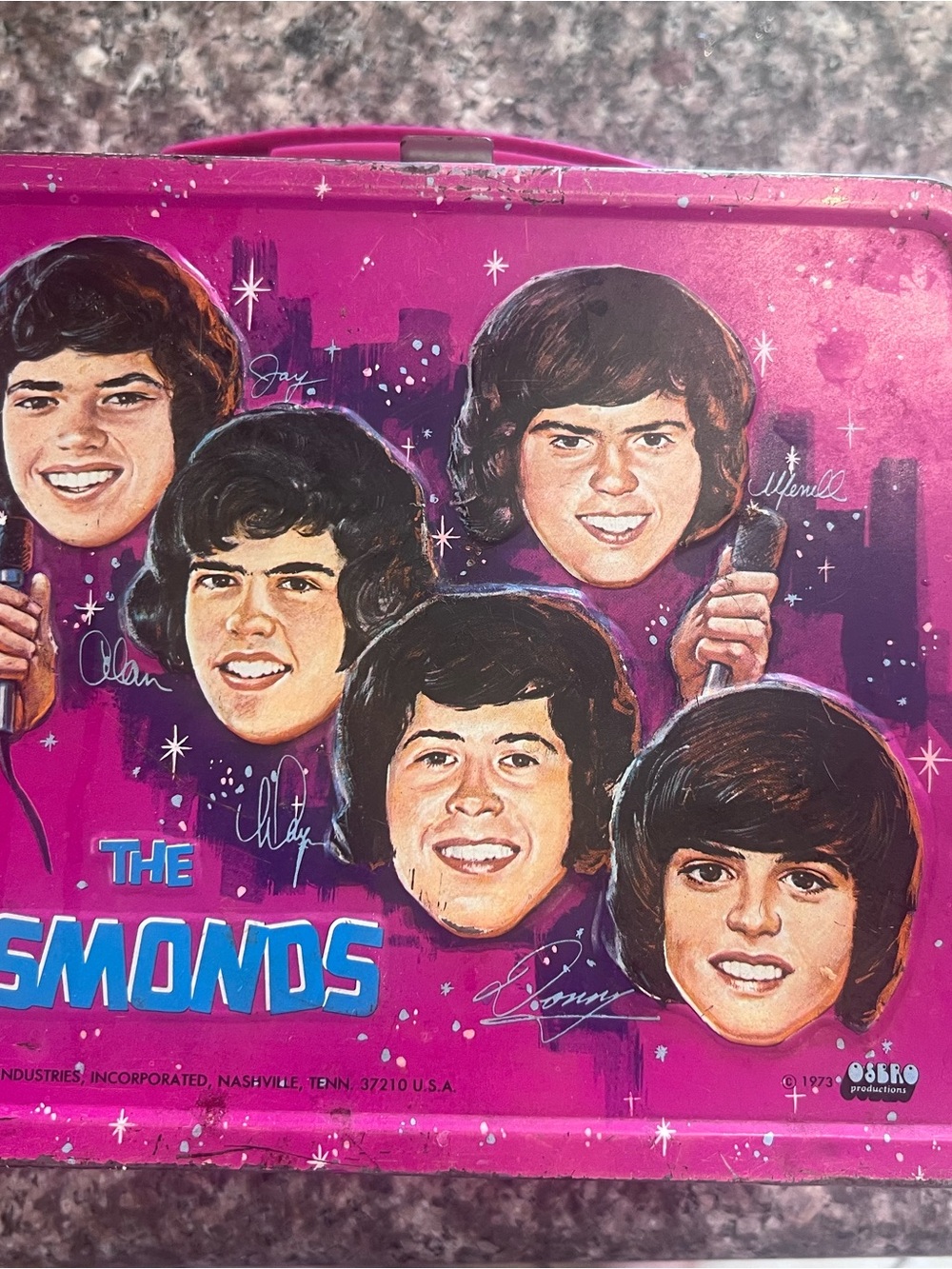 Vintage The Osmonds Metal Lunchbox - Bright Pink